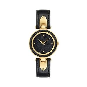 Salvatore Ferragamo Black and Gold Leather Strap Ladies Watch